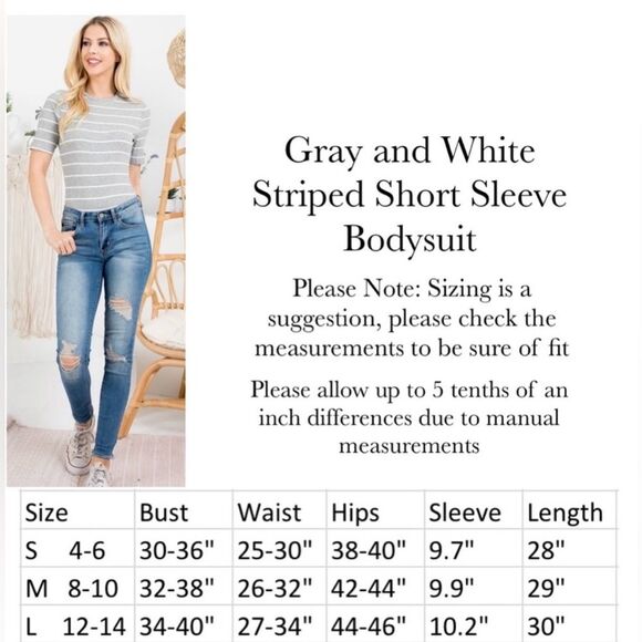 Polagram Gray and White Striped Half Sleeve Bodysuit. Size Medium. - Picture 5 of 14